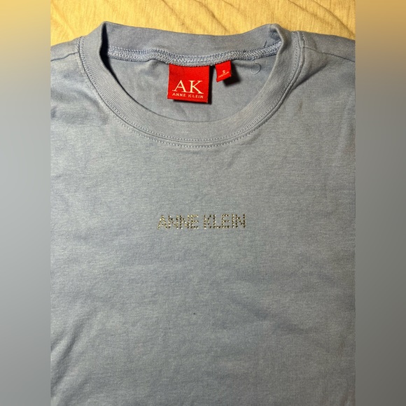 Vintage 90s Studded Anne Klein Baby Blue Baby Tee - Picture 2 of 2